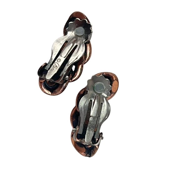 Renoir 1950s Style MCM Chain Link Vintage Copper Braided Clip-On Earrings - Picture 8 of 9